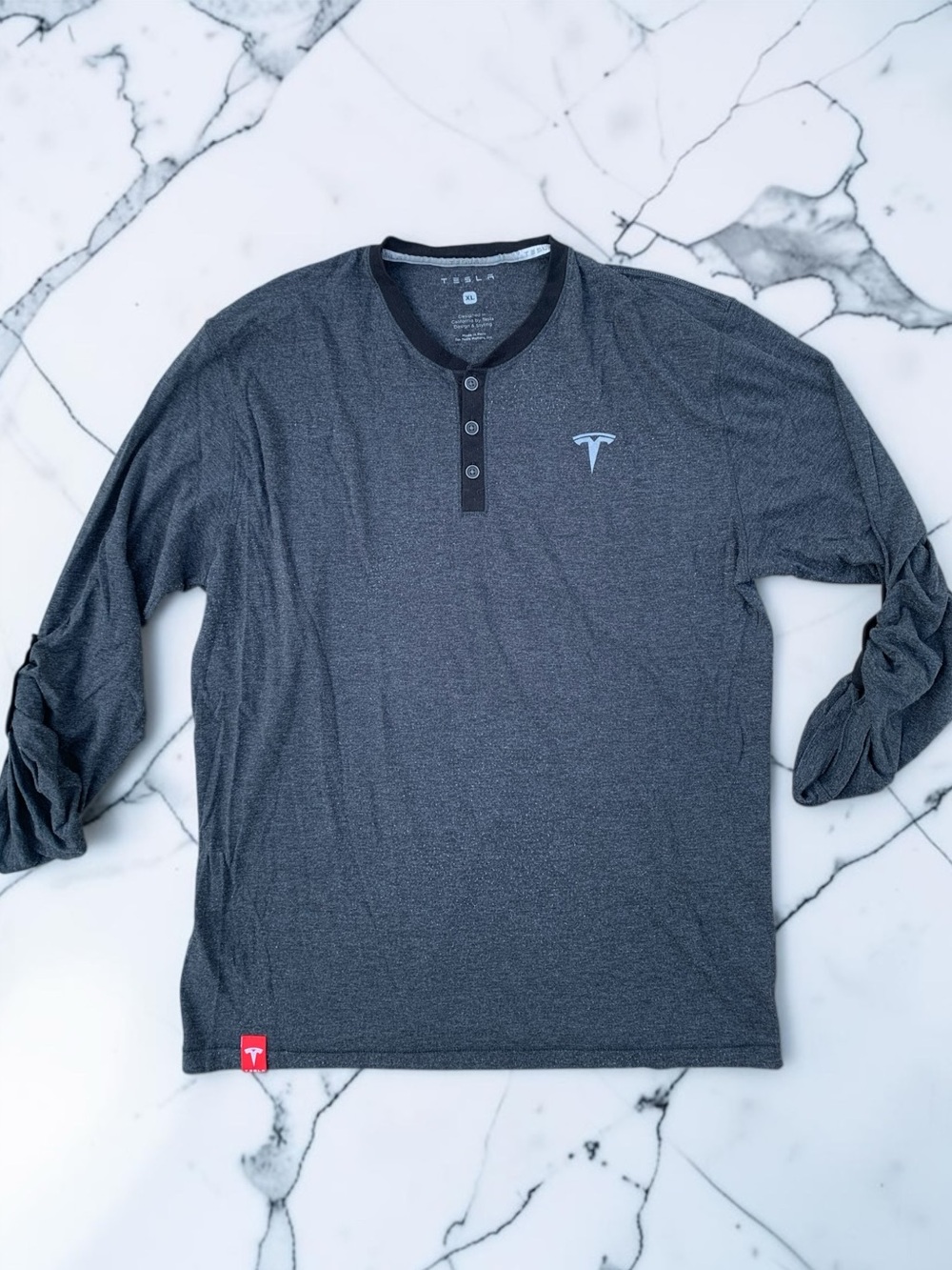 Tesla Men's Dark Gray Henley Long Sleeve Shirt XL